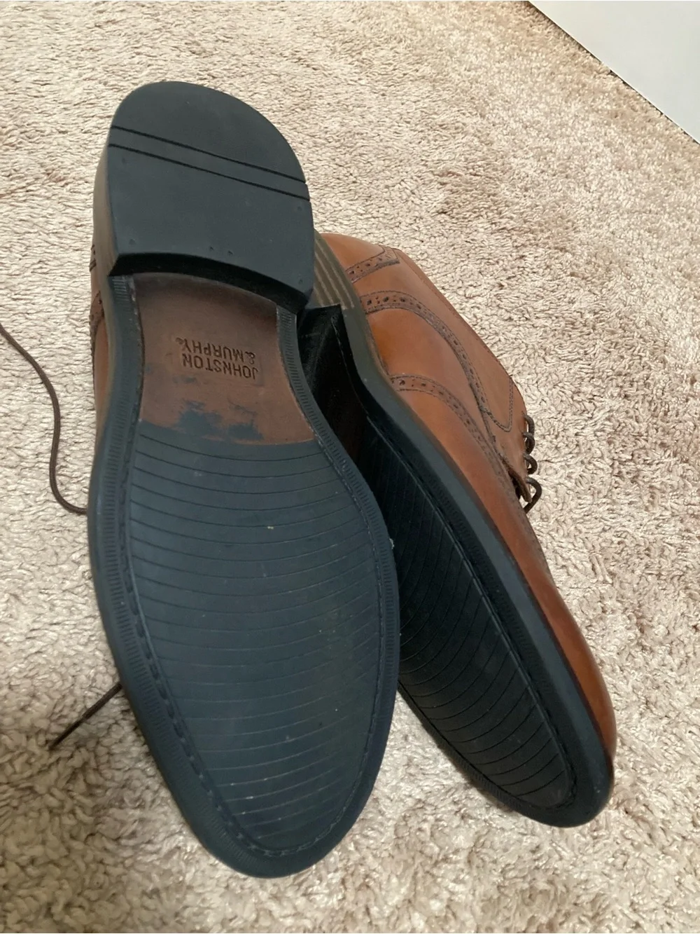 Johnston & Murphy Cognac Brown Leather Wingtip Oxfords